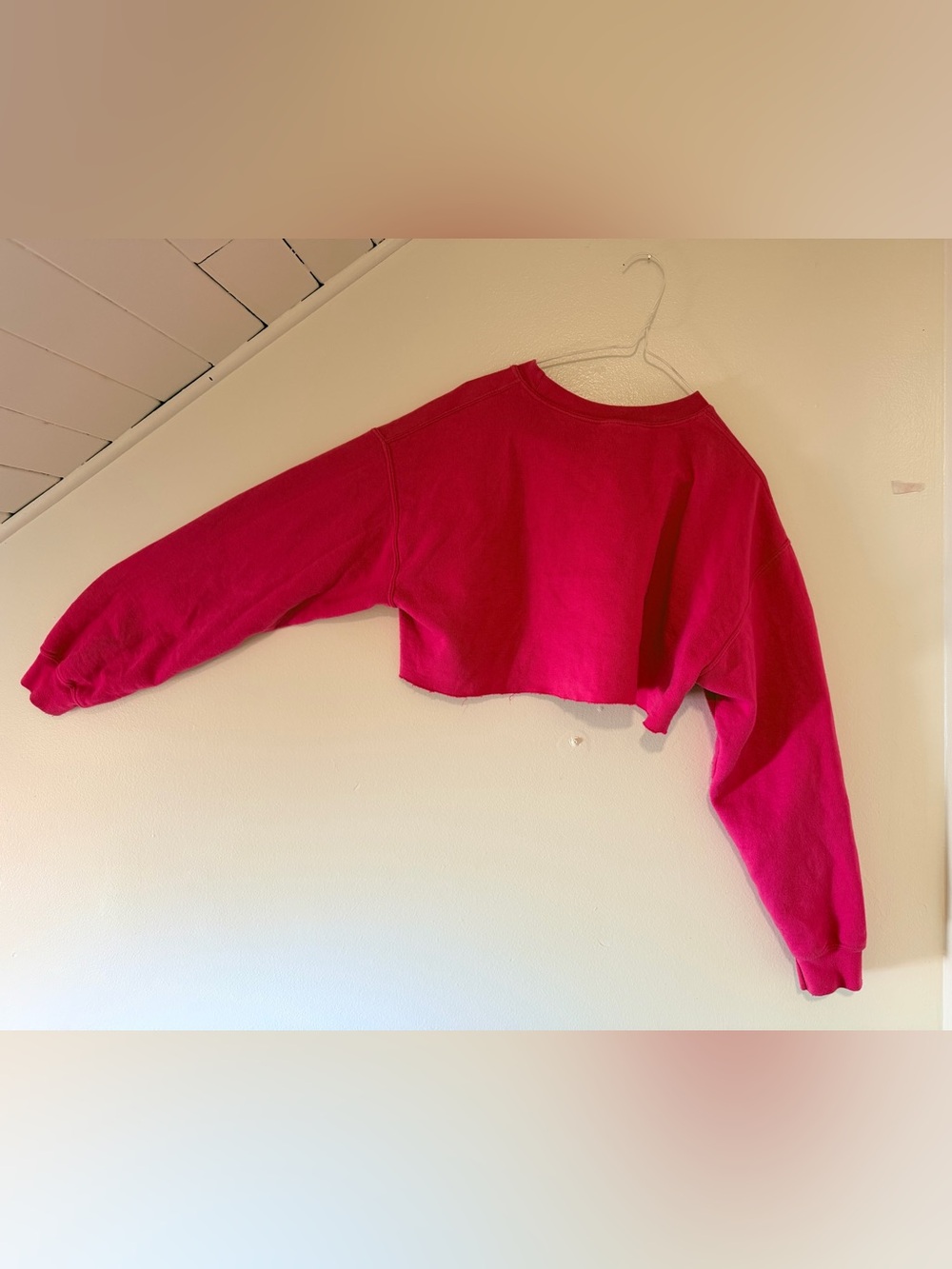 Cropped Crewneck Sweater - Hot Pink